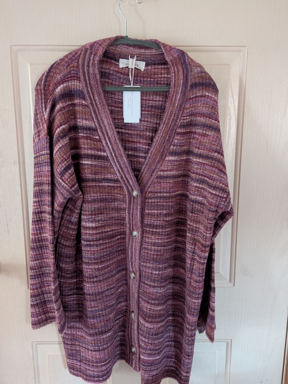 l*space Striped Mauve and Plum Button-Front Cardigan